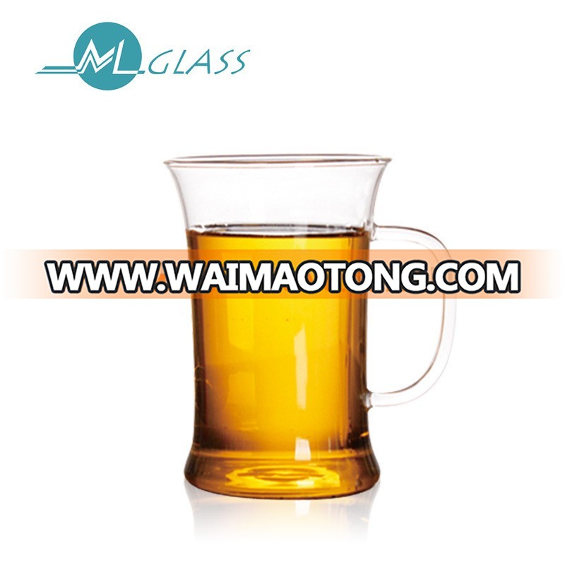 Wholesale 400ml high borosilicate clear glass beer cup mug with handle